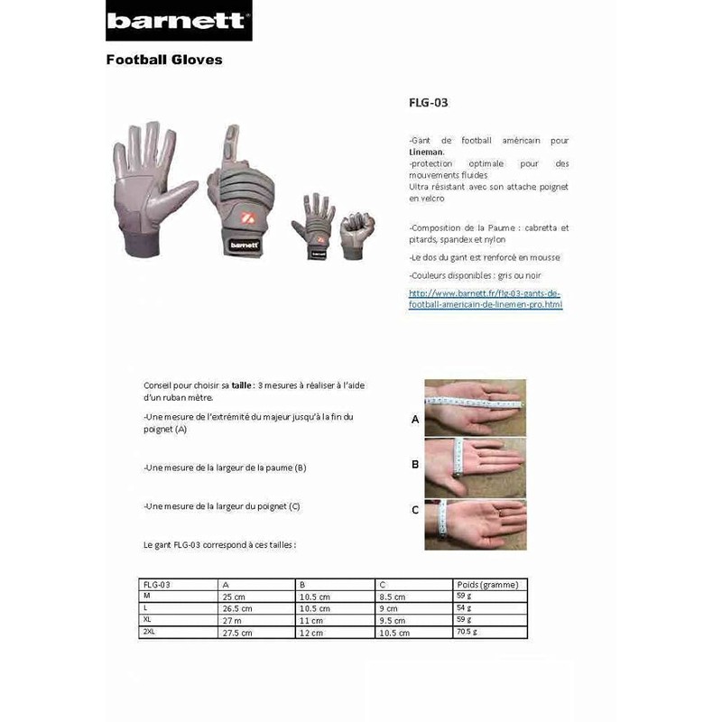BARNETT FLG-03 Professional Linemen football gloves, OL, DL BLACK (L)