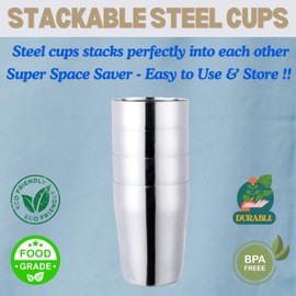 WG inc Stainless Steel Cups, 6 Pack, 7 Oz Metal Drinking Glasses, Shatterproof & Stackable Tumblers for Home, Camping, Party, Small 7 Ounce Mini Water Cups, Dishwasher Safe