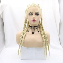 5 Twist Braids Lace Front Wigs Synthetic Braided Lace Front Wig 613 Blonde Color with Baby Hair Heat Resistant Fiber Wig fo Women (26 Inch, lace front wig)