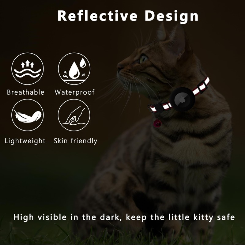 Seyezo Cat Collar with Air Tag Holder, Reflective Kitten Collar