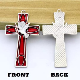 Fashion Jewelry BIG RED CROSS PEACE DOVE HOLY SPIRIT FAITH LOVE Pendant 925 Silver 24" Necklace