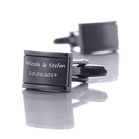 aplusashop ID Cufflinks Black + Engraving Stainless Steel Wedding Business with Box, Stainless Steel