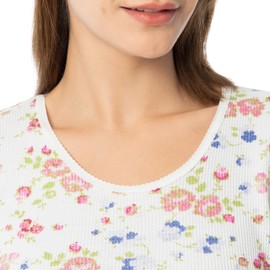 Indera Women's Combed Cotton Raschel Knit Thermal Underwear Top, Floral, 2X