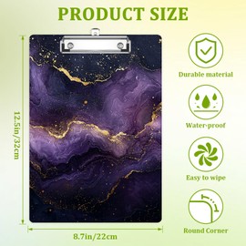 Purple Marble Clipboard,Decorative Acrylic Clipboard with Low Profile Metal Clip for Office,School,Teachers,Students Standard Letter Size 9x12.5