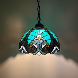 enjoy decor lamps Tiffany Pendant Lighting Green Brown Stained Glass Hanging Lighting LED Bulb Included for Dining Room Island Kitchen Living Room 12”W*12”D*60”H