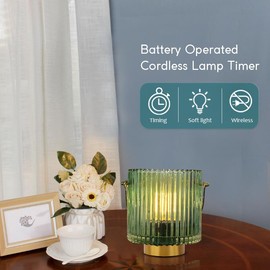 Battery Operated Cordless Lamp Timer,Decorative Table Battery Powered with LED Bulb,Decorative Bedside Lamp for Living Room (Light Green)