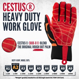 Cestus Deep II Grip, Extrication Gloves, Kevlar-Stitched, Water and Oil Resistant Palm, Impact Gloves, EN388 3222BP (Red Palm, 4X-Large)
