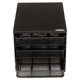 Safco Onyx Hospitality Organizer, 3 Drawers, For Snacks, Coffee Pods, Sugar Sweetener, Stirrer, Napkins and More, Steel Mesh, Black