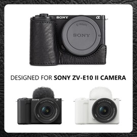 MUZIRI KINOKOO Sony ZV-E10 II Case, Vintage Textured Genuine Leather Half Case Compatible with Sony Alpha ZVE10 II/ZV-E10 II Camera with Bottom Opening & 1/4" Thread Screw, black, Camera case