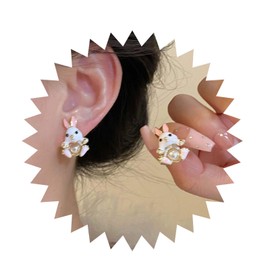 Xduargs Boho Resin Rabbit Stud Earrings Vintage Pearl Bunny Rabbit Earrings White Cute Rabbit Earrings Animal Rabbit Statement Earrings Jewelry for Women