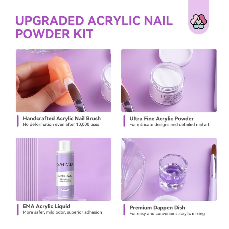 SAVILAND Acrylic Nail Kit for Beginners: White Pink Clear Acrylic