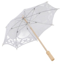 Bridal Lace Cotton Umbrella for Wedding Parties Dancing Photography Prop (White S)