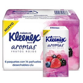 Kleenex Pañuelos Faciales Aromas, 6 Sellapacks Con 14 Piezas De Doble Hoja, Aroma Frutos Rojos