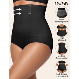 OEAK Womens Tummy Control Shapewear Seamless Girdle High Waisted Body Shaper Panties Plus Size Shapewear Shorts & Briefs Black Briefs L