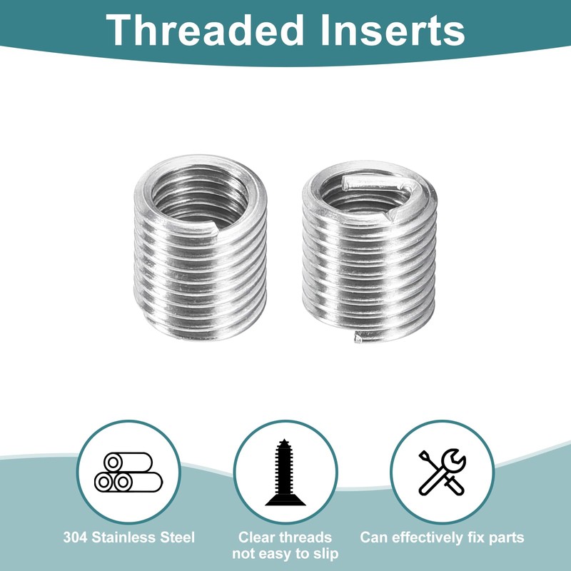 sourcing map 100Pcs Helical Threaded Inserts, M4-0.7x2D 304 Stainless Steel