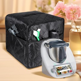 KochSync Dust Cover for Thermomix TM5/TM6 - Black Cover with 4 Pockets, Waterproof & Antibacterial (Polyester + Cotton)