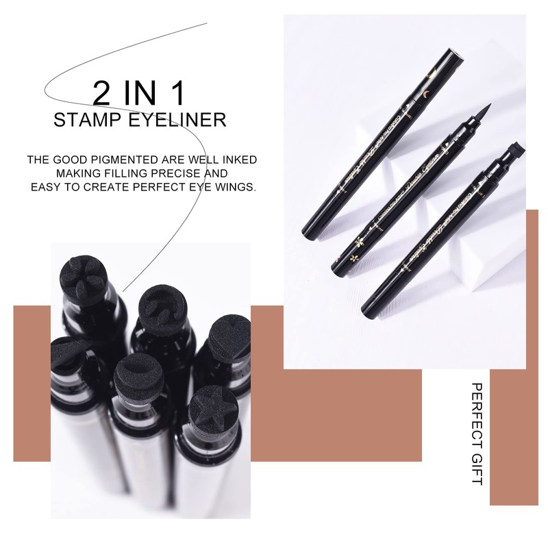 Ownest 6 Pcs Waterproof Smudge-proof Eyeliner Stamp Pen Set -