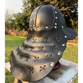 Leather Samurai Armor | Medieval Viking Cosplay Armor | Leather Knight Armor |Steampunk Fantasy Unisex Viking Armor (Black Armor Helmet)