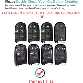 Houking for Jeep Key fob Cover,Soft Protector Case Key Shell with Leather Keychain,Fit for Chrysler 200 300 Grand Cherokee Durango Charger Challenger Journey Renegade RAM Remote Key,Key Case Red