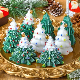 Conelist 8 Pcs Christmas Tree Shaped Candles Christmas Soy Candles Christmas Tealight Candles Handmade Soy Wax Votive Scented Green White Winter Christmas Tree Candles for Xmas Home Table Decorations