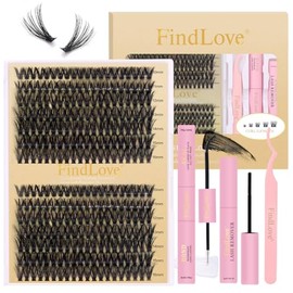 DIY Lash Extension Kit 280pcs Lash Clusters Kit 30D+40D Individual Lashes 10-16mm Lash Clusters Kit Lash Bond and Seal Cluster Lashes Glue Remover Lash Tweezer
