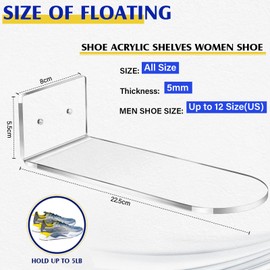 Treela 20 Pack Floating Shoe Shelves for Wall Acrylic Floating Sneaker Shelves Display Shoe Wall Shelf Easy to Install Collections Includes Cross Screws Expansion Tubes(Clear,Large,Semicircular)