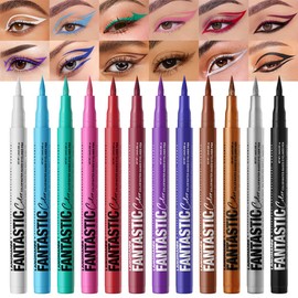 MIRUOKOU Multicolor Eyeliner 12 Colors Liquid Color Eyeliner, Extra Fine, Waterproof and Sweatproof, Long Lasting, For Beginner-03# Green