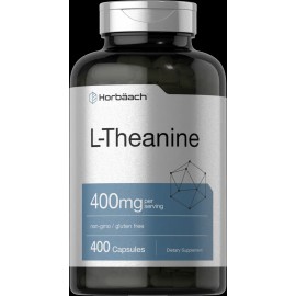 Horbäach L Theanine 400mg | 400 Capsules Max Size | Non-GMO & Gluten Free | By Horbaach