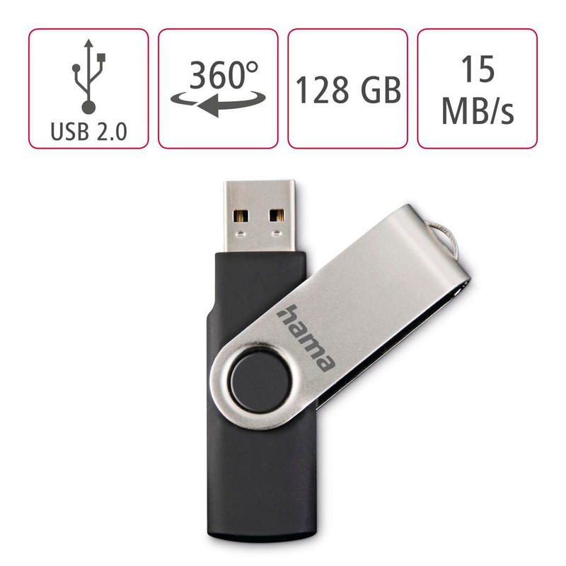 Hama 128 GB USB 2.0 Data Stick 15MB/s Data Transfer