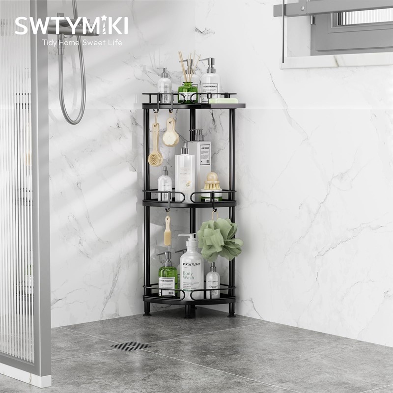 SWTYMIKI Corner Shower Caddy Standing - 3 Tier Rustproof Metal