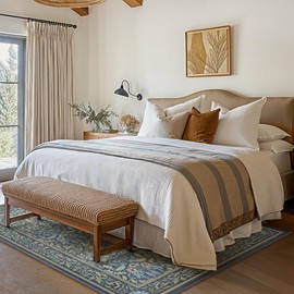 Bavni Floral Dark Blue Area Rugs 5x7, Vintage Boho Carpet Machine Washable, Non Slip Soft Low Pile Thin Rug for Bedroom, Living Room, Dining Room, Nursery