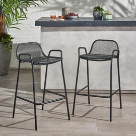 Christopher Knight Home Solis 28.75" H Patio Barstools Set of 2, Iron Frame Barstools, Mesh Seat Counter Stool, Breathable Bistro Chair, Patio Island Chair for Backyard Balcony Garden, Matte Black
