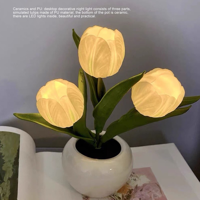 Tulip Night Light Soft Light Exquisite Ceramics PU Flower Table