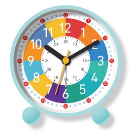 TKCHAX Analog Alarm Clock for Kids Learn to Tell Time with Colorful Dial, Silent Clock Movement, Battery Operated with Back-Light, for Kids,Teens and Nice Bedroom, Desk Decor (Blue)