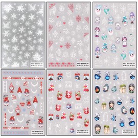 Christmas Nail Art Stickers Decals 3D Cute Winter Nail Self-Adhesive Sticker Designs Snowflake Snowman Santa Claus Nail Decal for Women Manicure Art DIY Xmas Holiday Fingernail Decorations