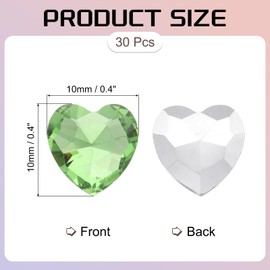 sourcing map 30Pcs Heart Rhinestones, 10mm Pointed Back Heart Glass Rhinestone Gems Crystal for Jewelry Making Costume DIY Crafts, Apple Green