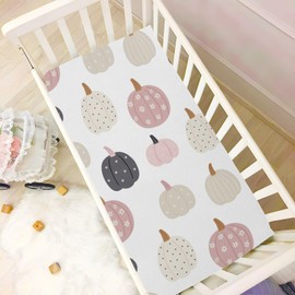 Pfrewn Fall Autumn Crib Sheets for Boys Girls Boho Autumn Macrame Pumpkin Pink Fitted Crib Sheet for Mini Stretch Soft Toddler Baby Playard Mattress Sheet Thanksgiving Decor, 39x27x5IN