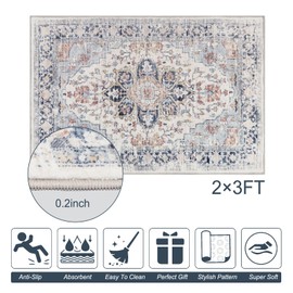 Homcomoda Small Area Rug 2x3 Non Skid Washable Indoor Door Mat for Entryway Low Pile Vintage Throw Rugs for Living Room Bedroom Kitchen
