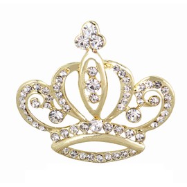 Gyn&Joy Golden Tone Crystal Rhinestones Crown Brooch Pin