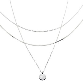 R.Universe 925 Sterling Silver Three Chain CHOKER Stacking Necklace Set, Delicate Minimalist Dainty Geometric Layered Birthday Best Friend Gift For Her Mum Elegant Everyday Jewellery