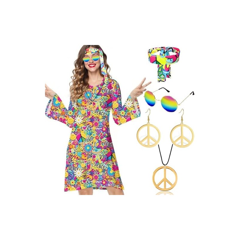Disfraz Hippie de Los Años 60 y 70, 6 Piezas