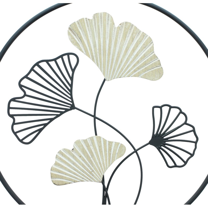 FRANK FLECHTWAREN Wall Decoration Ginkgo Metal Matt Black Wood Whitewashed