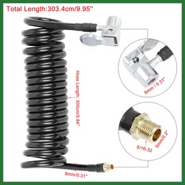 Motoforti Flexible Tyre Inflator Hose with Lock on Chuck 0.31" x 9.84' Long-lasting