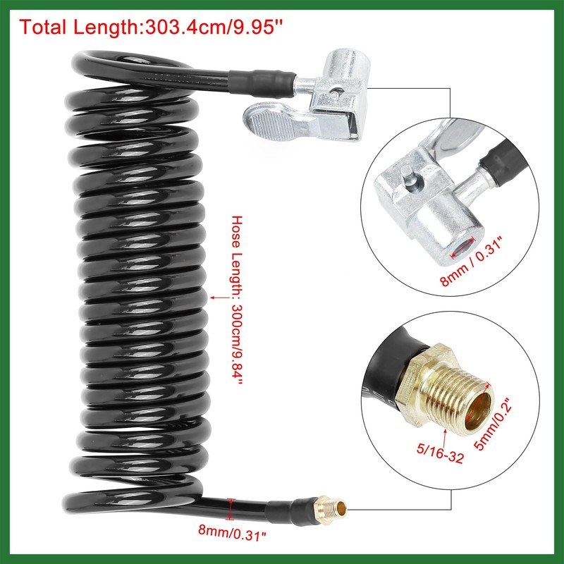 Motoforti Flexible Tyre Inflator Hose with Lock on Chuck 0.31"