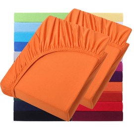 NatureMark Basic Set of 2 Jersey Fitted Sheets, 90 x 190 cm, 100 x 200 cm, 25 cm Bridge, 100 x 200 cm, 100% Cotton, Terracotta