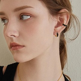 Sonateomber Dainty Small Gold Huggie Hoop Earrings for Women, Simple 14K Gold Plated Black Enamel Hypoallergenic Earings Everyday Fashion Jewelry Gift