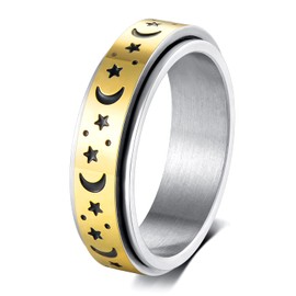 Fidget Rings Anxiety Rings for Women Men 18K Gold Plated 6mm Spinner Rings Moon Star Titanium Steel Rings Size 6-11