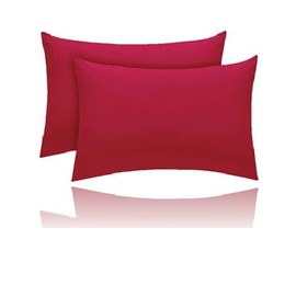 Kanak Pillowcase 2 pack Polycotton Pillow case cover 50x75cm - Red Plain Dyed Housewife Pillowcases with Envelope Closure