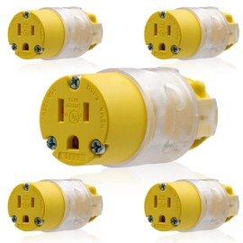 ELEGRP Lighted 15 Amp 125 Volt NEMA 5-15R 2 Pole 3 Wire Grounding Straight Blade Electrical Plug Replacement Cord Outlet Commercial Grade, Yellow, 5 Pack