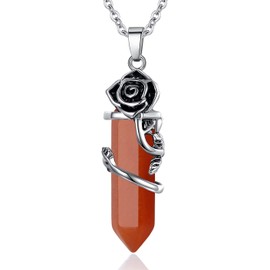 XIANNVXI Rose Flower Pendant Necklace for Women Carenlian Healing Crystals Hexagonal Stones Necklaces Reiki Spiritual Natural Gemstone Quartz Point Jewelry Valentines Day Birthday Gift